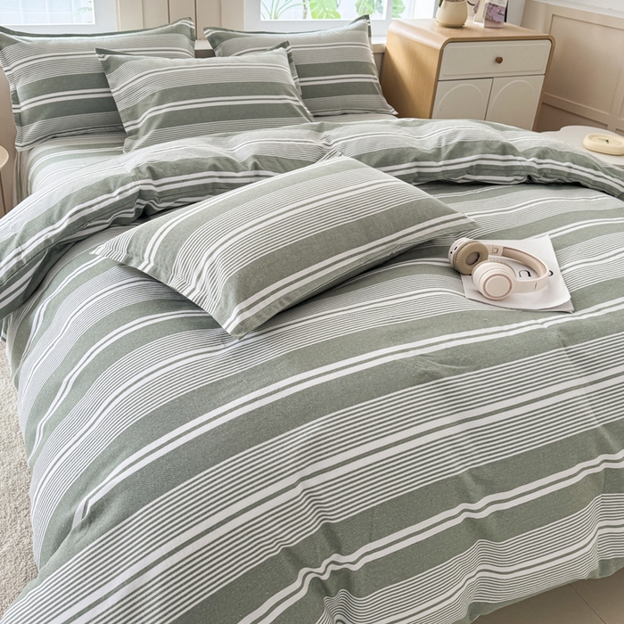 91家纺网 家纺一手货源 找家纺 首爱家纺 2025新款色织老粗布四件套全棉四件套纯棉四件套 绿条