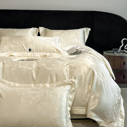 91家纺网 家纺一手货源 找家纺 博纳家纺 2025新款色织提花 镂空宽边高级简奢款四件套控价劵后198（严格按控价来） 象牙白