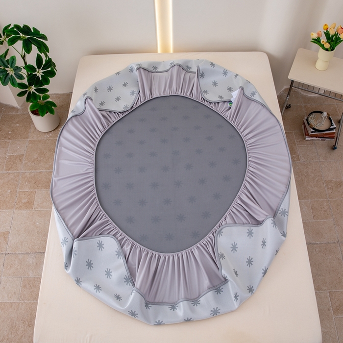 91家纺网 家纺一手货源 找家纺 凌云家纺  2025新款提花凉感冰丝席床笠款三明治凉席三件套 雪漾-灰