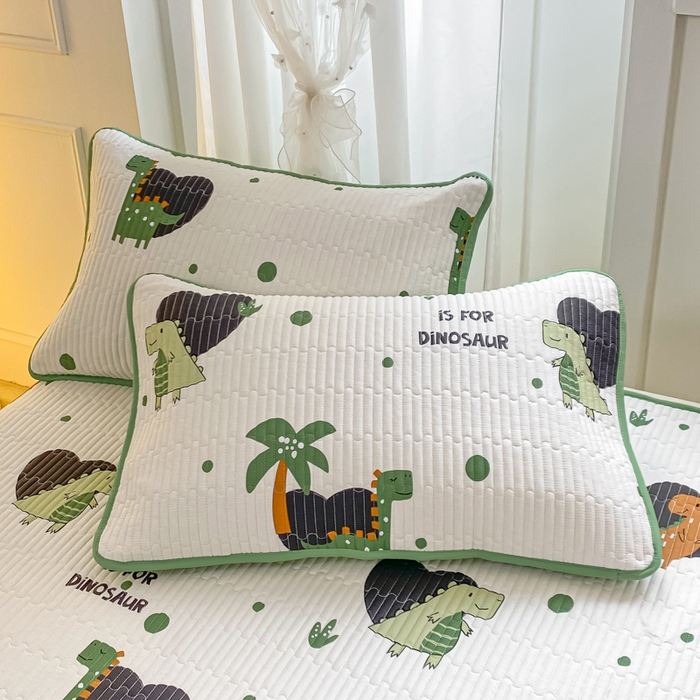 91家纺网 家纺一手货源 找家纺 顺顺家纺 2025新款全棉卡通夹棉床盖 Q版恐龙