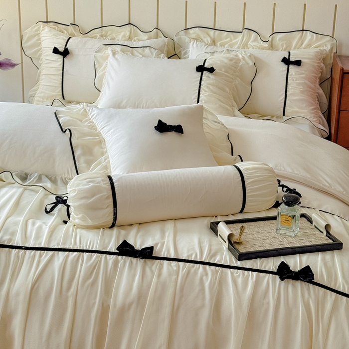 91家纺网 家纺一手货源 找家纺 狂想家（床边故事）2025赛琳法式高定四件套 赛琳奶昔白