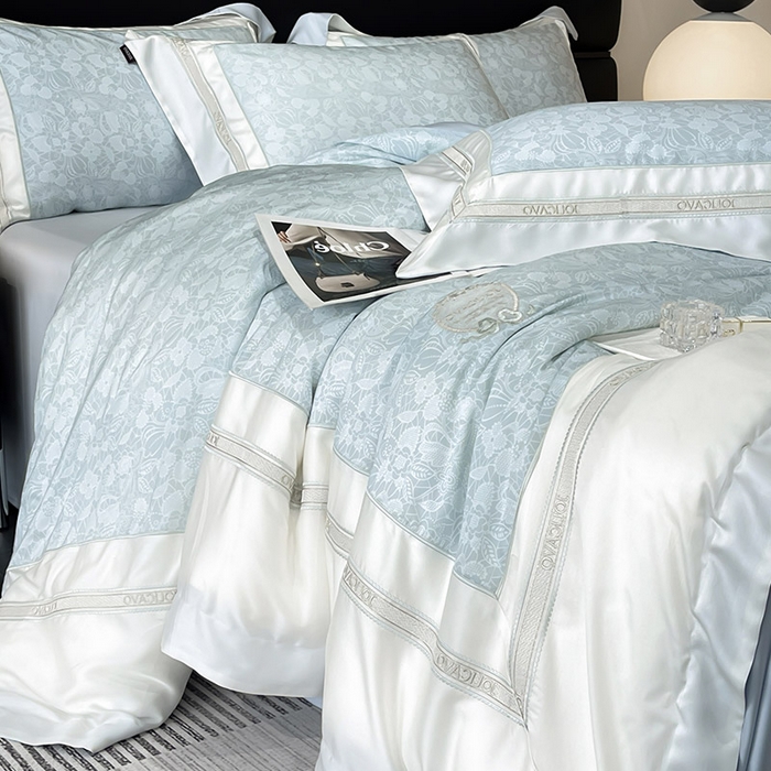 91家纺网 家纺一手货源 找家纺 高端轻奢A类母婴级兰精天丝全工艺刺绣四件套高端真丝夏季丝滑裸睡床上用品  维曼-香颂绿