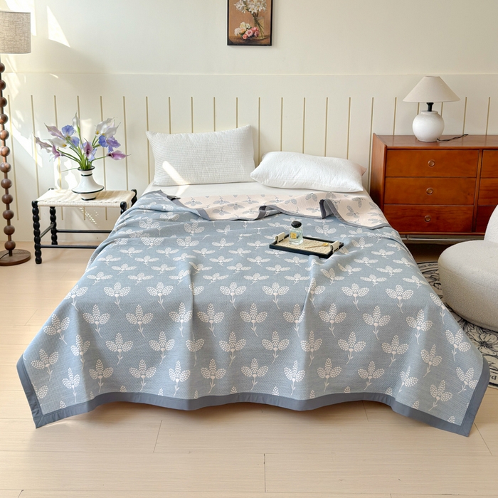 91家纺网 家纺一手货源 找家纺 （总）2025新款A类纯棉针织三层纱提花多功能毯