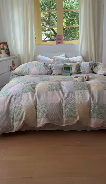 91家纺网 家纺一手货源 找家纺 田野2025新款13372全A全棉四件套 阳光花房