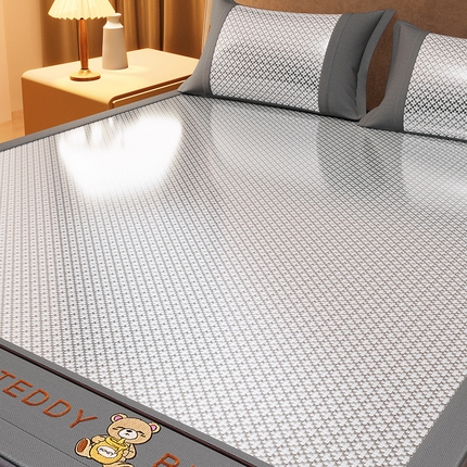 迪乐妮 2025新款提花冰藤双面席床笠 床席款-泰迪熊-灰色