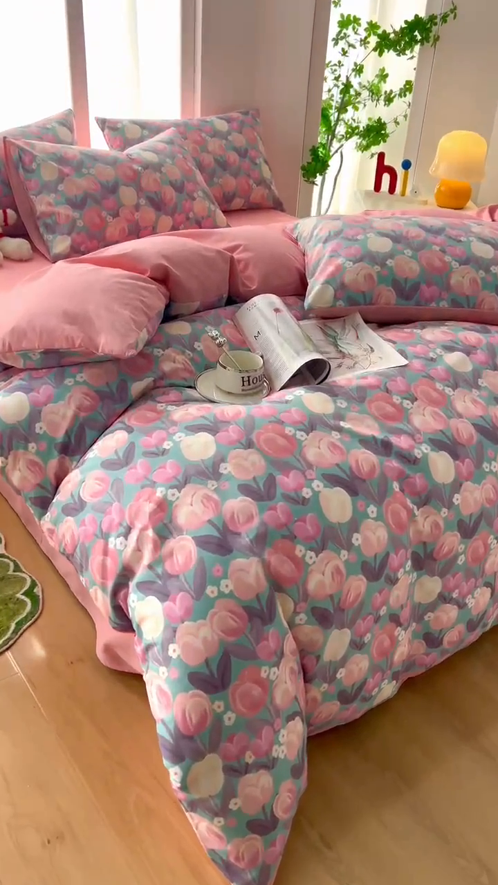 91家纺网 家纺一手货源 找家纺 黛妮雅 2025新款AB版全棉印花单被套床单枕套 花香丽影