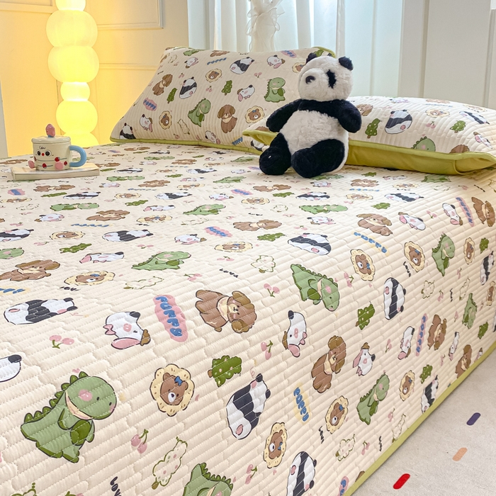 91家纺网 家纺一手货源 找家纺 顺顺家纺 2025新款全棉卡通夹棉床盖 森林集会