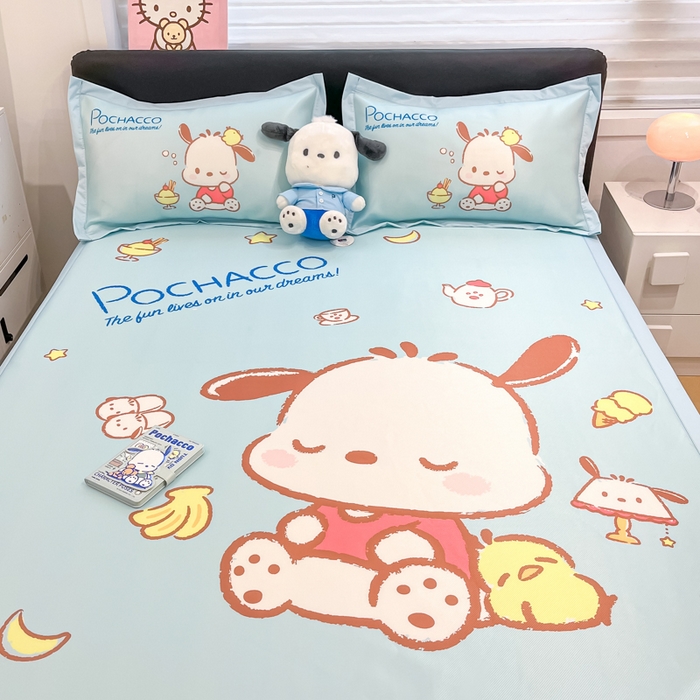 91家纺网 家纺一手货源 找家纺 2025新款正版授权A类大版数码印花三丽鸥可机洗1200D冰丝凉席席子凉席可组合针织棉夏被四件套-平铺款 平铺款-呆萌帕恰狗