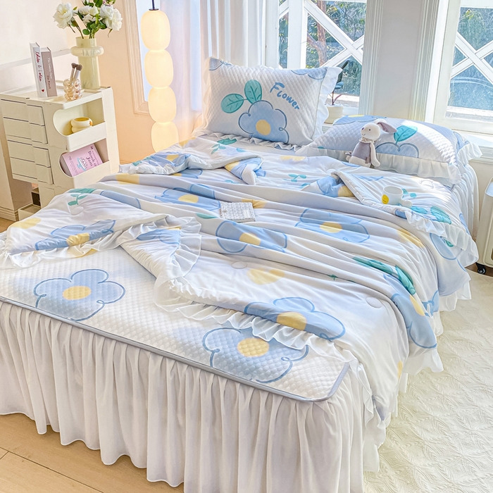 91家纺网 家纺一手货源 找家纺 康纳利2025新款A类冰豆豆床裙款凉席夏被四件套凉感丝空调被送买家秀 花语