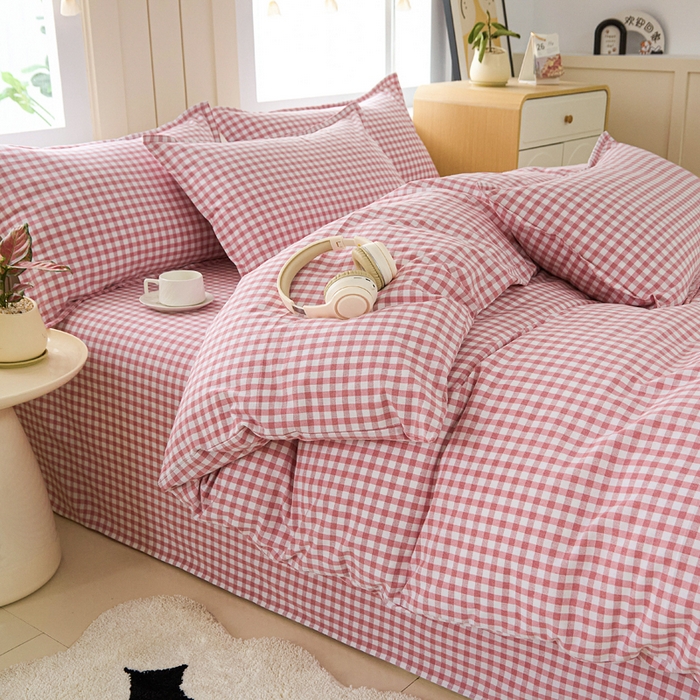 91家纺网 家纺一手货源 找家纺 2025新款全棉色织老粗布四件套 红尘