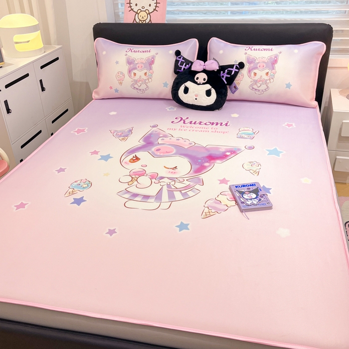 91家纺网 家纺一手货源 找家纺 暮思家居 2025新款正版授权A类大版数码印花三丽鸥可机洗1200D冰丝凉席可组合针织棉夏被四件套床笠款 床笠款-炫彩库洛米