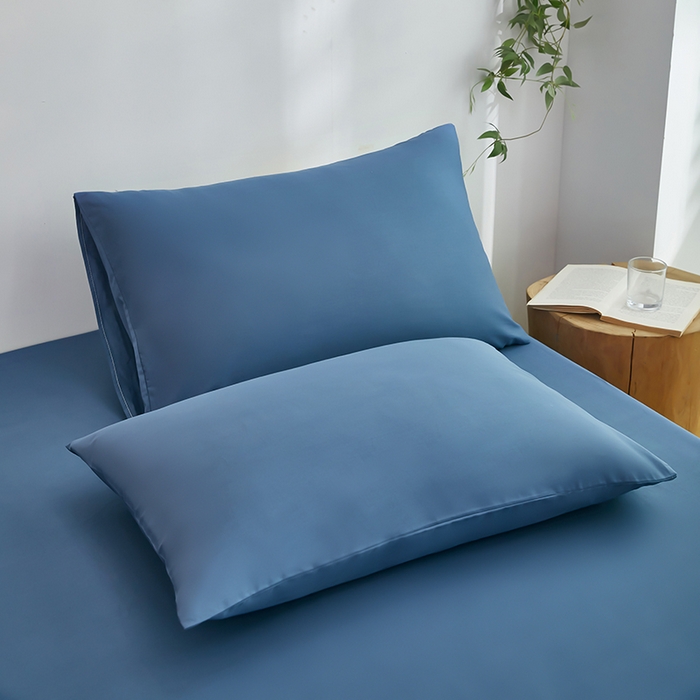 91家纺网 家纺一手货源 找家纺 艾橙家纺 2025新款正宗133x72喷气织造全棉纯棉纯色床笠三件套 牛仔蓝