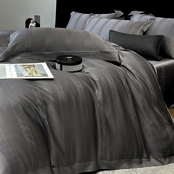 91家纺网 家纺一手货源 找家纺 若未家居 LOVEWE HOUSE 2025新款50S兰精天丝轻奢基底提花带银丝套件- 亦梵 亦梵-黑色