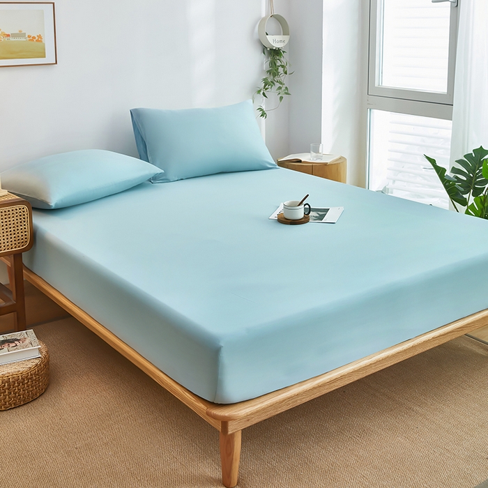 91家纺网 家纺一手货源 找家纺 艾橙家纺 2025新款正宗133x72喷气织造全棉纯棉纯色床笠三件套 梵星蓝