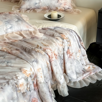 首尔家纺 2025新款冰丝数码玉纱夏被套件系列 玉芙蓉-琥珀色