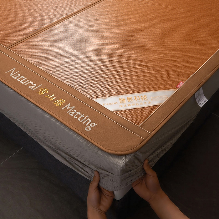 91家纺网 家纺一手货源 找家纺 卡罗兰 2025新款藤席凉席三件套床单床笠黄金藤系列 黄金藤经典咖-床笠