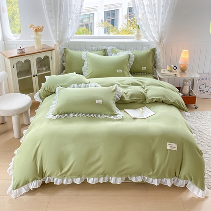 红日子纺织品 2025新款韩版华夫格水洗棉四件套 果绿