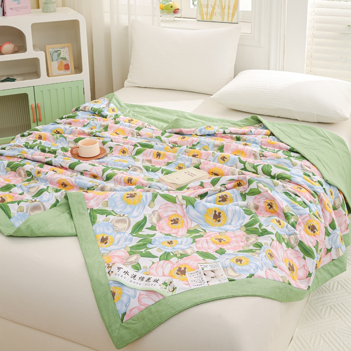 91家纺网 家纺一手货源 找家纺 锦鹭被业 2025新款A类里外全棉印花夏被 雨后彩虹