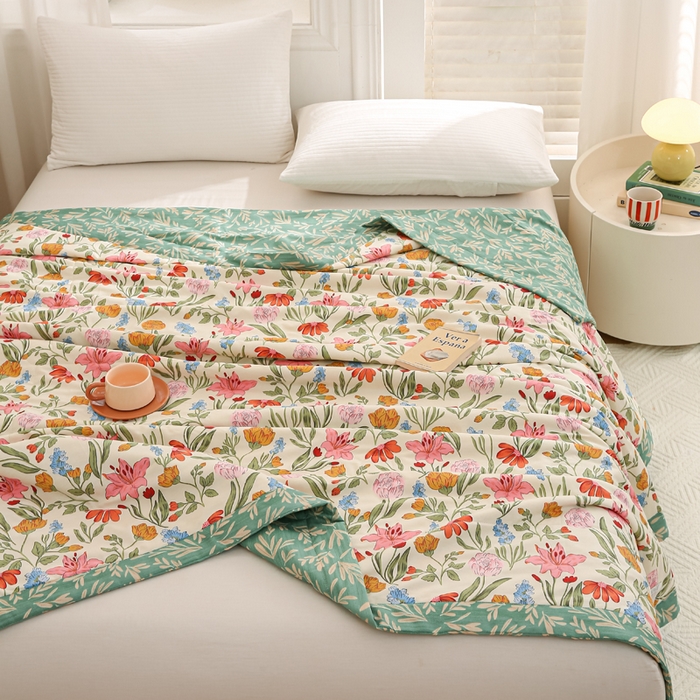 91家纺网 家纺一手货源 找家纺 锦鹭被业 2025新款A类里外全棉印花夏被 芳华