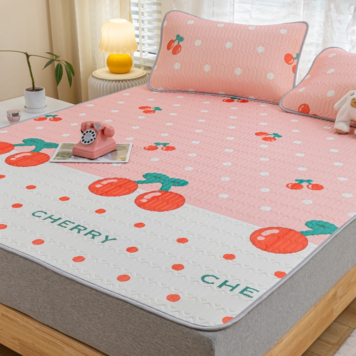 91家纺网 家纺一手货源 找家纺 默忆 2025新款凉感丝印花乳胶凉席 甜心樱桃