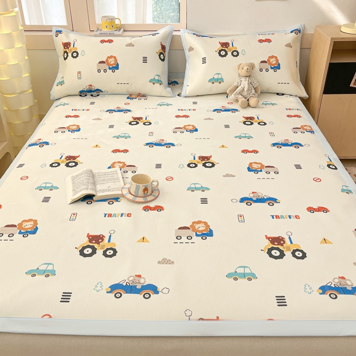 91家纺网 家纺一手货源 找家纺 绒艺席业 2025新款600D冰丝印花数码印花冰藤席卡通小清新系列 快乐总动员