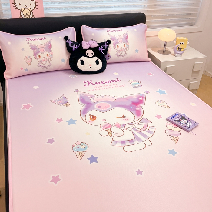 91家纺网 家纺一手货源 找家纺 暮思家居 2025新款正版授权A类大版数码印花三丽鸥可机洗1200D冰丝凉席可组合针织棉夏被四件套床笠款 床笠款-炫彩库洛米