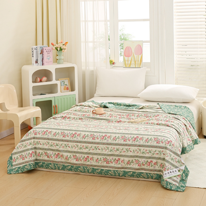 91家纺网 家纺一手货源 找家纺 锦鹭被业 2025新款A类里外全棉印花夏被 栀香海棠