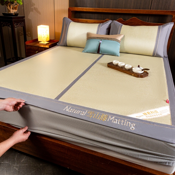 91家纺网 家纺一手货源 找家纺 卡罗兰 2025新款藤席凉席三件套床单床笠黄金藤系列 黄金藤香槟金-床笠