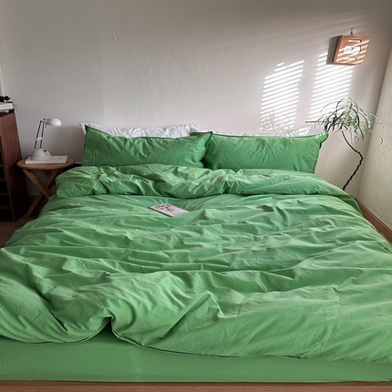 91家纺网 家纺一手货源 找家纺 （总）恋恋三季 2025新款枕套压边纯色四件套爱尔兰绿系列-四件套