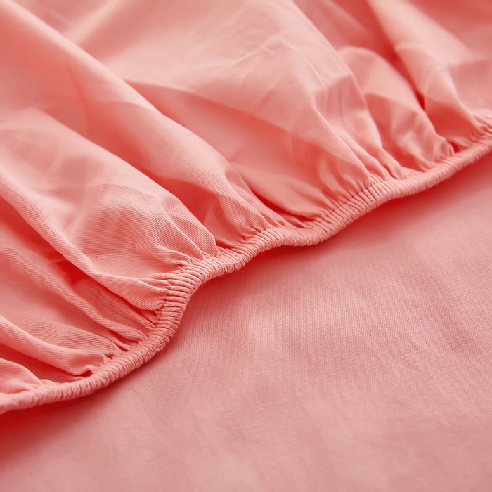 91家纺网 家纺一手货源 找家纺 艾橙家纺 2025新款正宗133x72喷气织造全棉纯棉纯色床笠三件套 少女粉