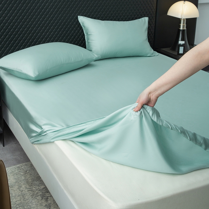 91家纺网 家纺一手货源 找家纺 简宜家居（朝初家纺） 2025新款兰精天丝单床笠 柔肌-水绿