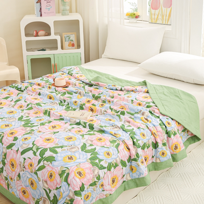 91家纺网 家纺一手货源 找家纺 锦鹭被业 2025新款A类里外全棉印花夏被 雨后彩虹