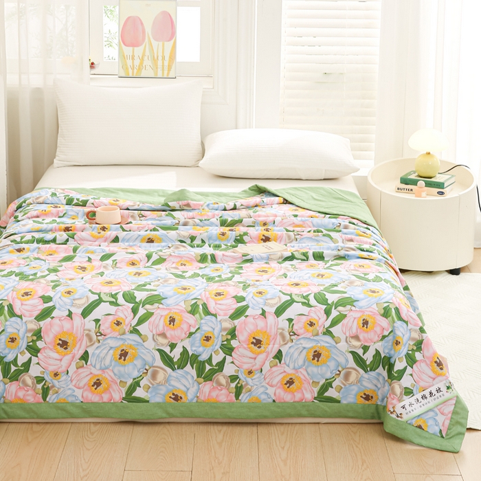 91家纺网 家纺一手货源 找家纺 锦鹭被业 2025新款A类里外全棉印花夏被 雨后彩虹