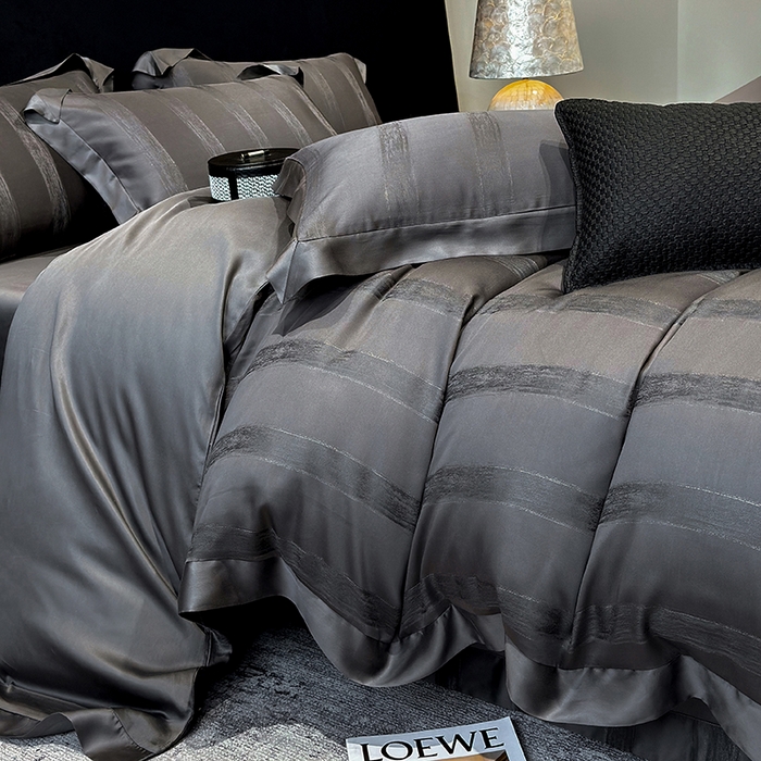 91家纺网 家纺一手货源 找家纺 若未家居 LOVEWE HOUSE 2025新款50S兰精天丝轻奢基底提花带银丝套件- 亦梵 亦梵-黑色