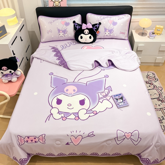 91家纺网 家纺一手货源 找家纺 暮思家居 2025新款正版授权A类大版数码印花三丽鸥可机洗1200D冰丝凉席可组合针织棉夏被四件套床笠款 床笠款-梦想库洛米