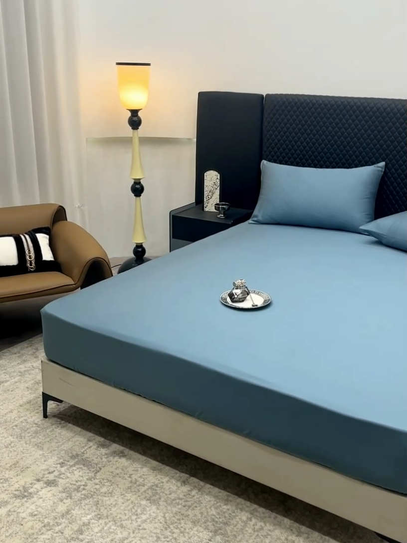 91家纺网 家纺一手货源 找家纺 简宜家居（朝初家纺） 2025新款兰精天丝单床笠 柔肌-宾利蓝