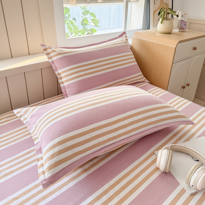 91家纺网 家纺一手货源 找家纺 2025新款全棉色织老粗布单床单 粉恋