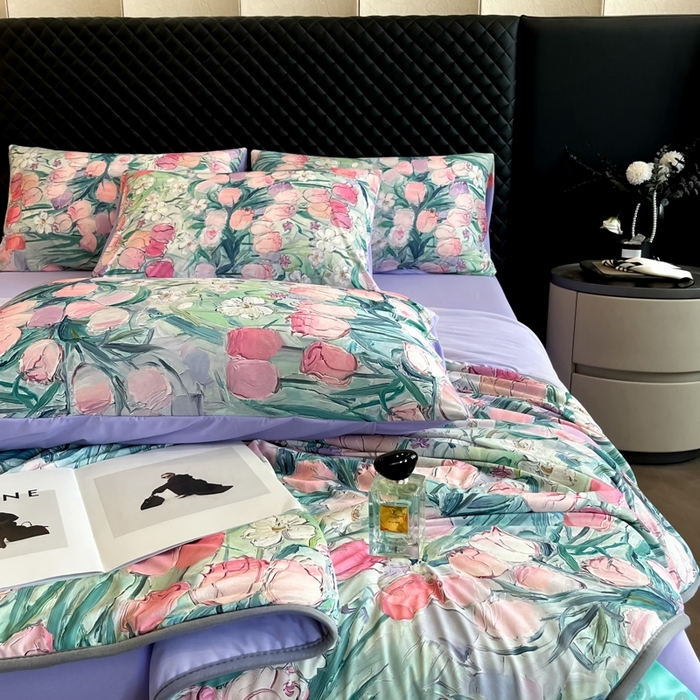 91家纺网 家纺一手货源 找家纺 花满路 2025新款成人夏被 碧海