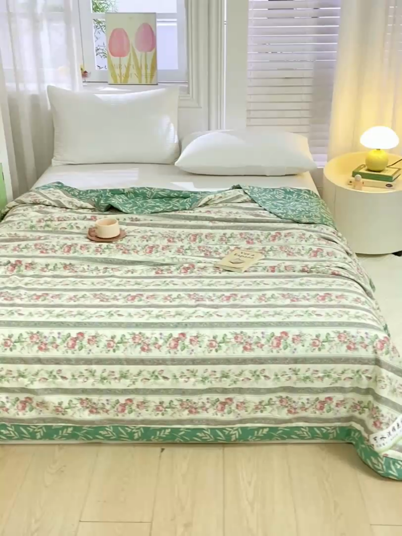 91家纺网 家纺一手货源 找家纺 锦鹭被业 2025新款A类里外全棉印花夏被 栀香海棠