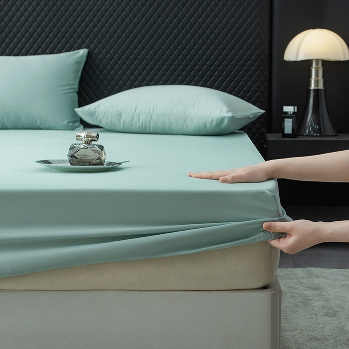 91家纺网 家纺一手货源 找家纺 简宜家居（朝初家纺） 2025新款兰精天丝单床笠 柔肌-水绿