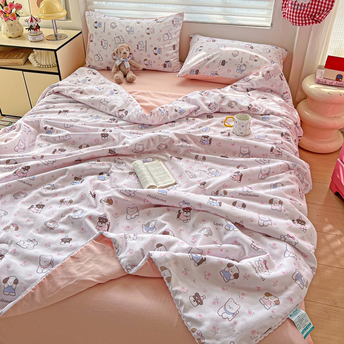 91家纺网 家纺一手货源 找家纺 妖妖家纺2025新款糯糯夏凉被四件套夏凉被空调被 狗狗乐园