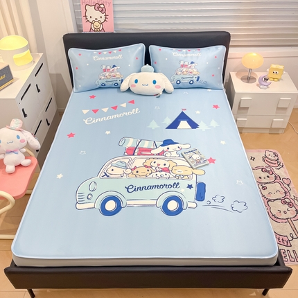 91家纺网 家纺一手货源 找家纺 （总）暮思家居 2025新款正版授权A类大版数码印花三丽鸥可机洗1200D冰丝凉席可组合针织棉夏被四件套床笠款