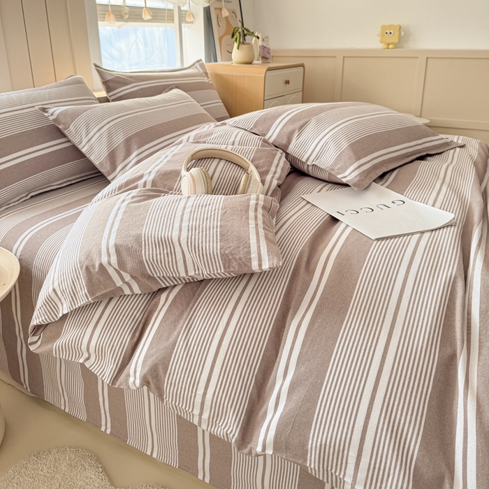 91家纺网 家纺一手货源 找家纺 2025新款全棉色织老粗布四件套 咖格