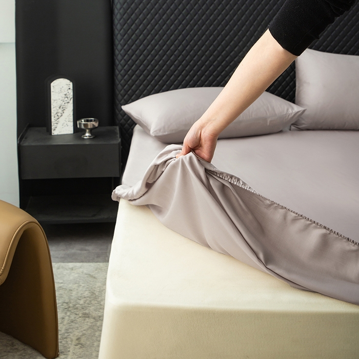 91家纺网 家纺一手货源 找家纺 简宜家居（朝初家纺） 2025新款兰精天丝单床笠 柔肌-棕咖