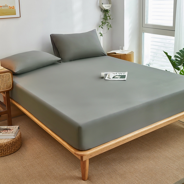 91家纺网 家纺一手货源 找家纺 艾橙家纺 2025新款正宗133x72喷气织造全棉纯棉纯色床笠三件套 绅士灰