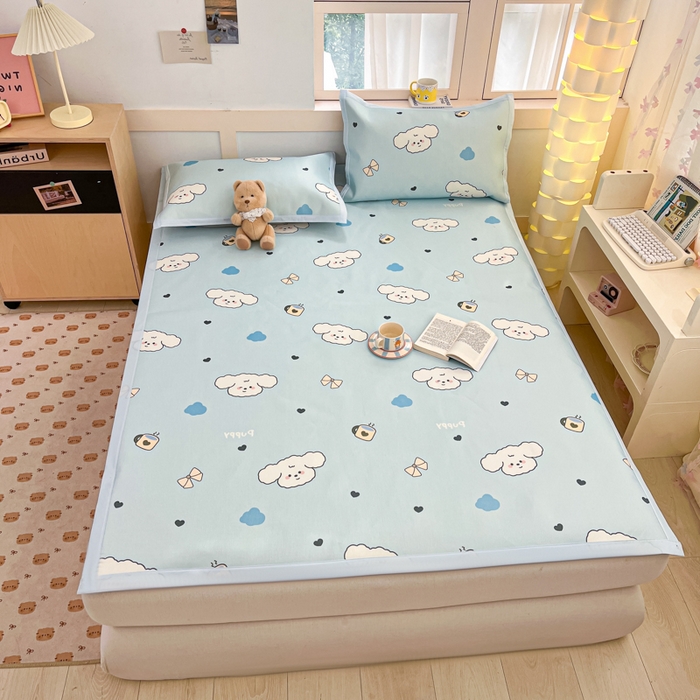 91家纺网 家纺一手货源 找家纺 绒艺席业 2025新款600D冰丝印花数码印花冰藤席卡通小清新系列 云朵狗