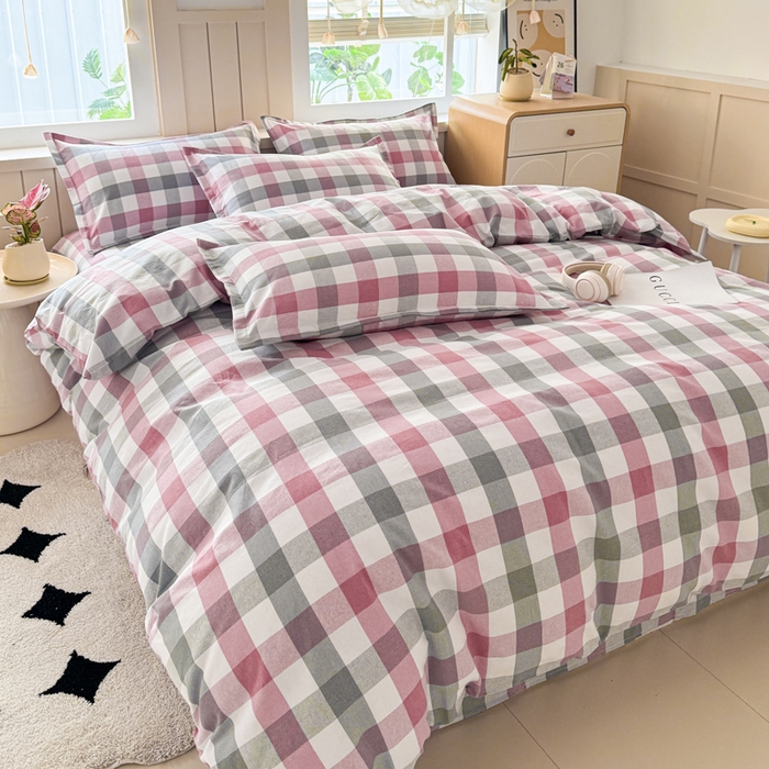 91家纺网 家纺一手货源 找家纺 2025新款全棉色织老粗布四件套 花格