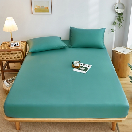 艾橙家纺 2025新款正宗133x72喷气织造全棉纯棉纯色床笠三件套 浅石兰