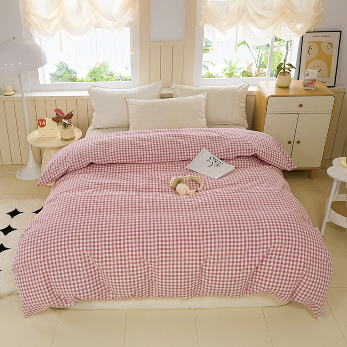 91家纺网 家纺一手货源 找家纺 2025新款全棉色织老粗布四件套 红尘