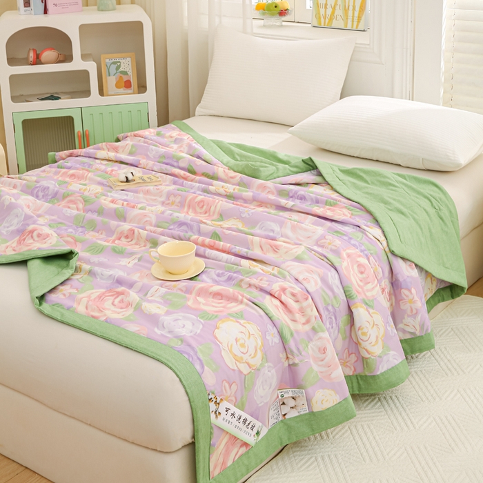 91家纺网 家纺一手货源 找家纺 锦鹭被业 2025新款A类里外全棉印花夏被 花幽兰